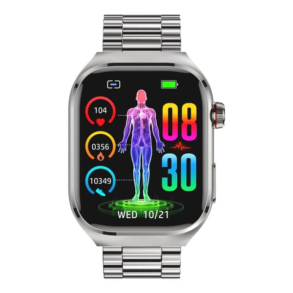 INF Smartur med metalarmbånd EKG, puls, blodtryk, søvn, skridttæller Sølv