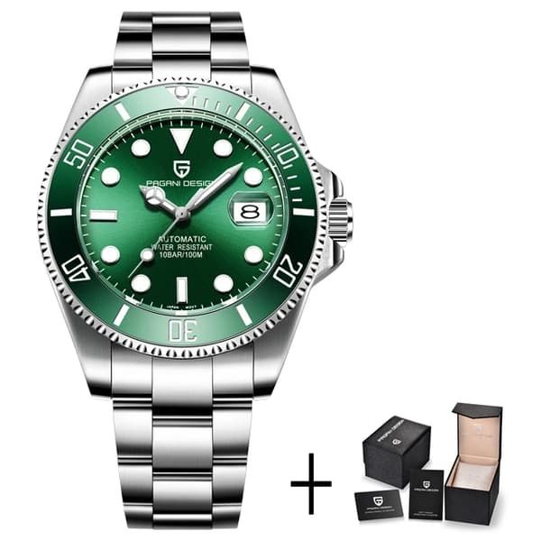 Luksusmekanisk ur, keramisk bezel, safirglas, Grøn, Seiko NH35 bevægelse