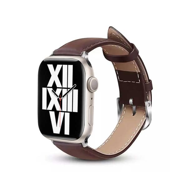 Crong Noble Band - Naturlig læderrem til Apple Watch 42/44/45/49 mm (Espresso)