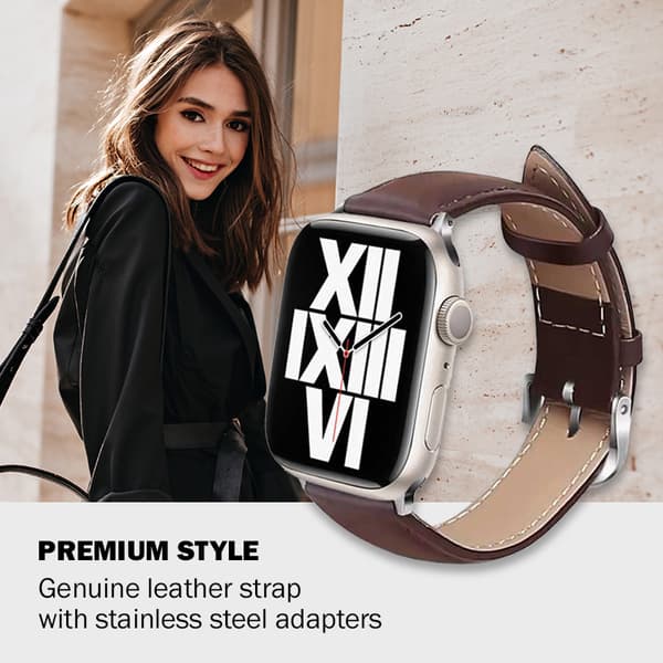 Crong Noble Band - Naturlig læderrem til Apple Watch 42/44/45/49 mm (Espresso)