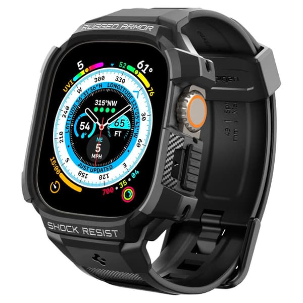 Spigen Rugged Armor Pro – Rem med etui til Apple Watch Ultra 49 mm (sort)