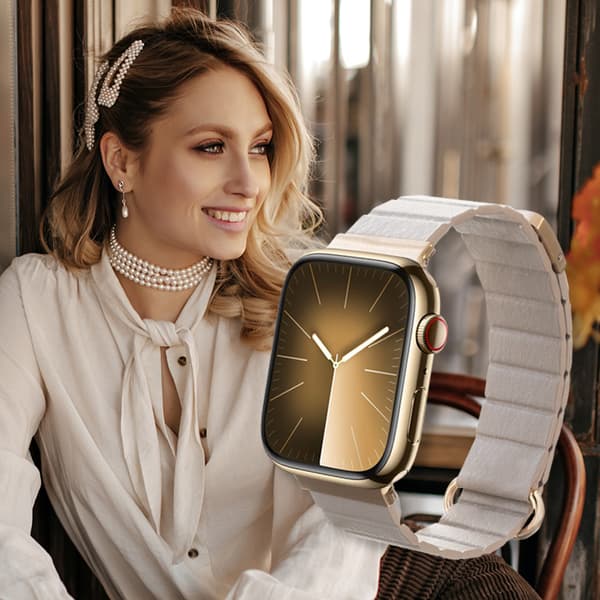 Crong Eclipse - Apple Watch læder magnetrem 38/40/41 mm (beige)