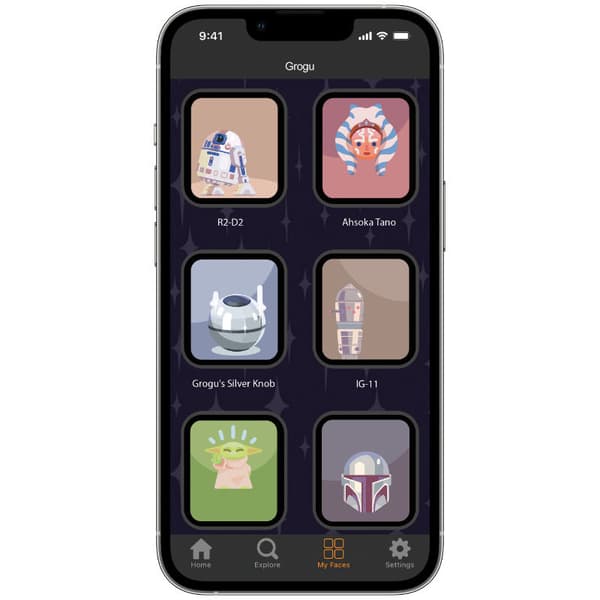 Star Wars – Apple Watchin ranneke 38/40/41/42/44/45/49 mm (Mandalorian Grogu käyttää The Force 3D:tä)