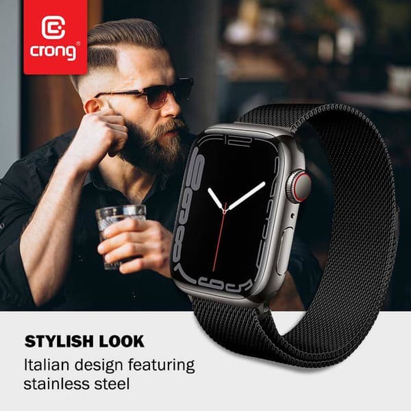 Crong Milano Steel - Rustfri stålrem til Apple Watch 42/44/45/49 mm (sort)