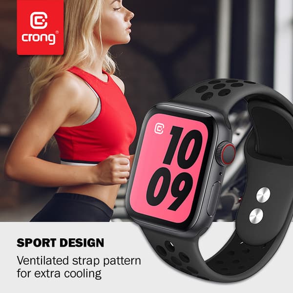 Crong Duo Sport – Apple Watchin ranneke 42/44/45/49 mm (harmaa/musta)