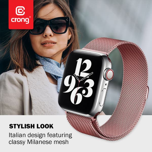 Crong Milano Steel - Rustfrit stålrem til Apple Watch 38/40/41 mm (roseguld)