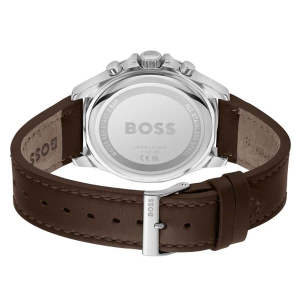 Hugo Boss mörkbrun läderkronografklocka med grön urtavla för män - 1514098