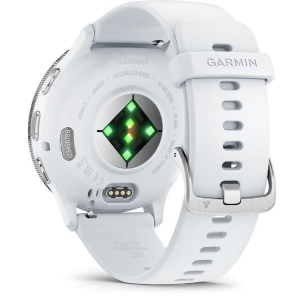 GPS-klocka - GARMIN - Venu 3 - WiFi - 35,4 mm - Silverstål, vit klocka