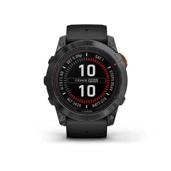 GARMIN - Fenix 7X Pro Solar Edition - Högpresterande smartklocka - Stål, Grå med svart rem