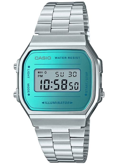 CASIO unisex vintageklocka A168WEM-2EF - Armband i rostfritt stål - Vattentät - Digital display