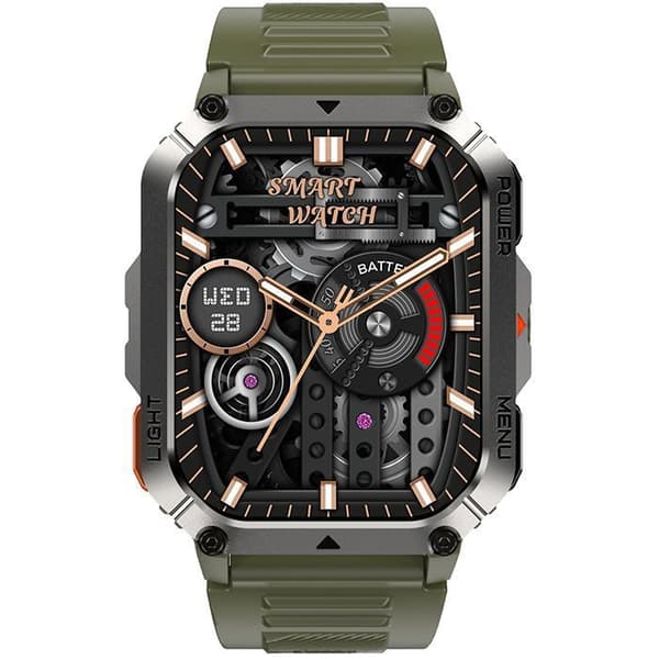 Blackview Smartwatch för män med Bluetooth-samtal, 900mAh, 1.45" vattentålig robust smartwatch med LED-lampa, kompass - Grön
