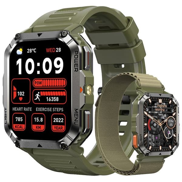 Blackview Smartwatch för män med Bluetooth-samtal, 900mAh, 1.45" vattentålig robust smartwatch med LED-lampa, kompass - Grön