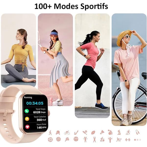Blackview R50 Smartklocka med Sömnövervakning och Hjärtfrekvens 100+ Sportlägen - Rosa