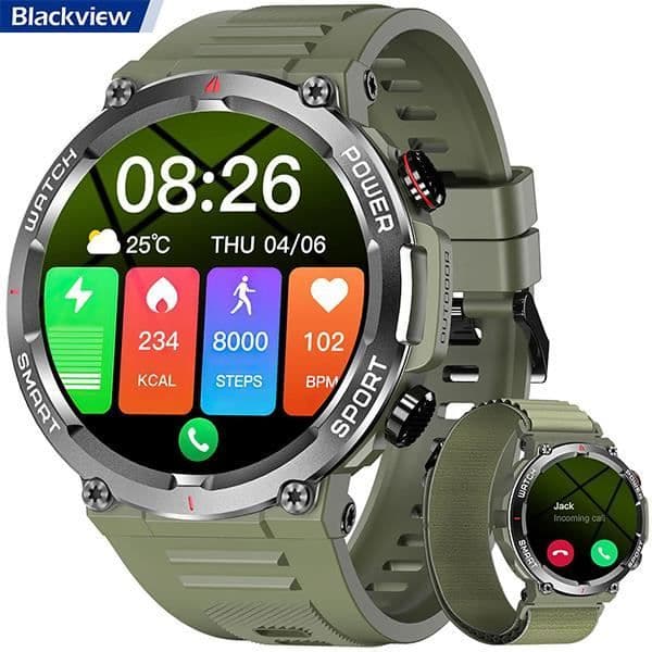 Blackview W50 Bluetooth Connected Watch för kvinnor män, Robust Smartwatch 100+ sportlägen, musikkontroll för iOS Android - Grön