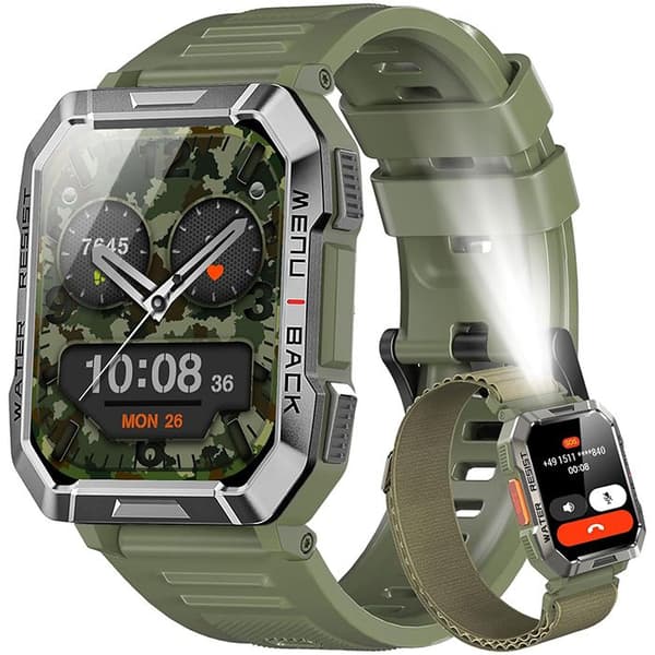 Blackview W60 Bluetooth Connected Watch, Sport Smartwatch 100+ Sportlägen, Kompass LED-ficklampa för iOS Android - Grön