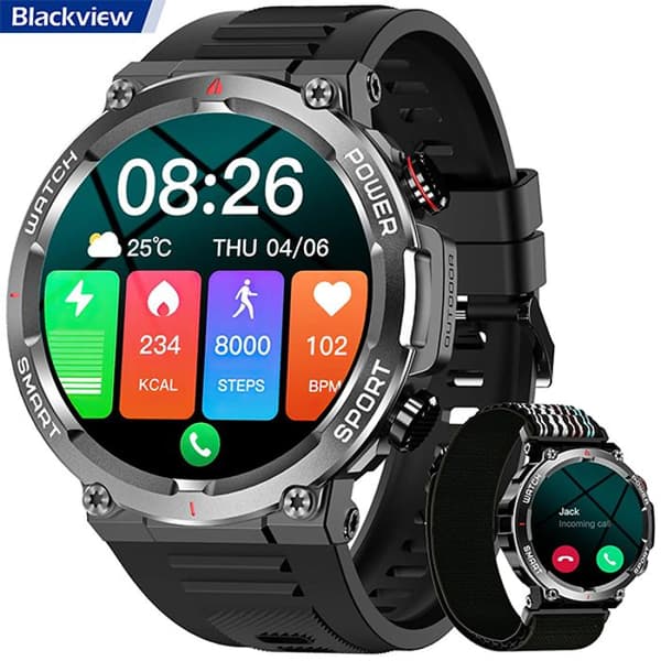 Blackview W50 Bluetooth Connected Watch för kvinnor män, Smartwatch Sport 100+ Sportlägen, Musikkontroll för iOS Android - Svart