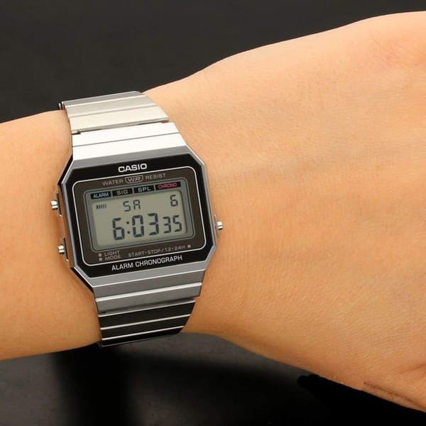 CASIO Collection A700WE-1AEF solklocka, chrono, nedräkning, larm - Grå - Dam