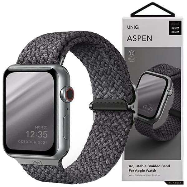 UNIQ Aspen Apple Watch Band 40/38/41 mm serie 4/5/6/7/8/SE/SE2 flettet grå/granittgrå