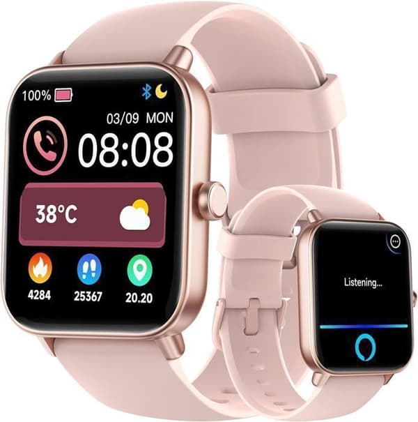 Connected Watch för kvinnor och män, Call Watch, Calls Dial, 100 sportlägen, 1,8 tums skärm, för Android/iOS (rosa)
