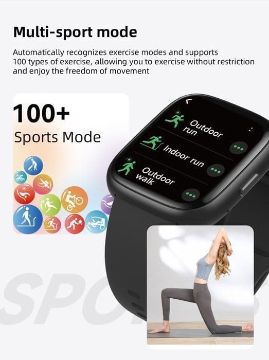 Damklocka för män med Bluetooth-samtal, 1,83" HD Smartwatch, IP68 Vattentät Sport Connected Watch, 100 sportlägen, svart