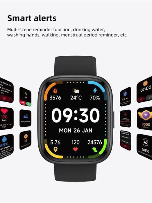Damklocka för män med Bluetooth-samtal, 1,83" HD Smartwatch, IP68 Vattentät Sport Connected Watch, 100 sportlägen, svart