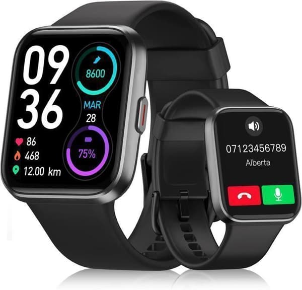 Damklocka för män med Bluetooth-samtal, 1,83" HD Smartwatch, IP68 Vattentät Sport Connected Watch, 100 sportlägen, svart