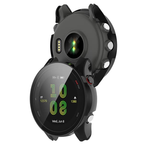 Beskyttelsesskal med skærmbeskyttelse af hærdet glas til Garmin Forerunner 255s - Sort