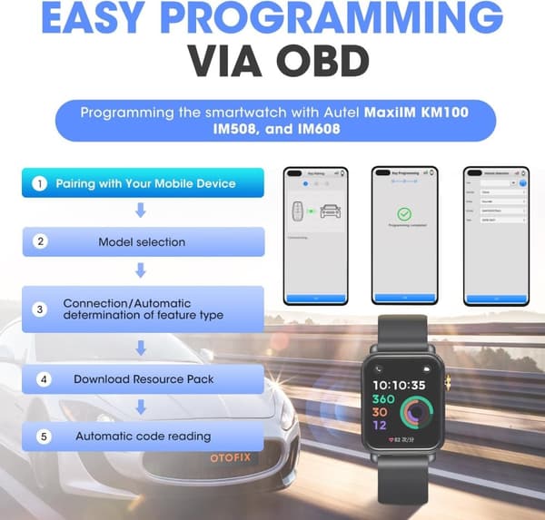 OTOFIX Smart Watch, yli 50 urheilutilaa, ääniohjaus autotoimintoihin