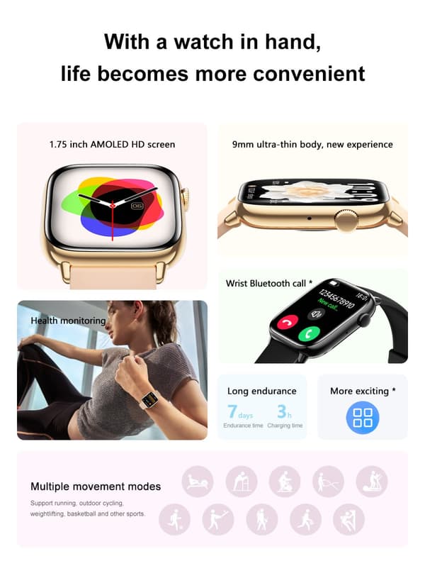 INF Älykello Bluetooth-puheluilla ja terveyden seurannalla 0