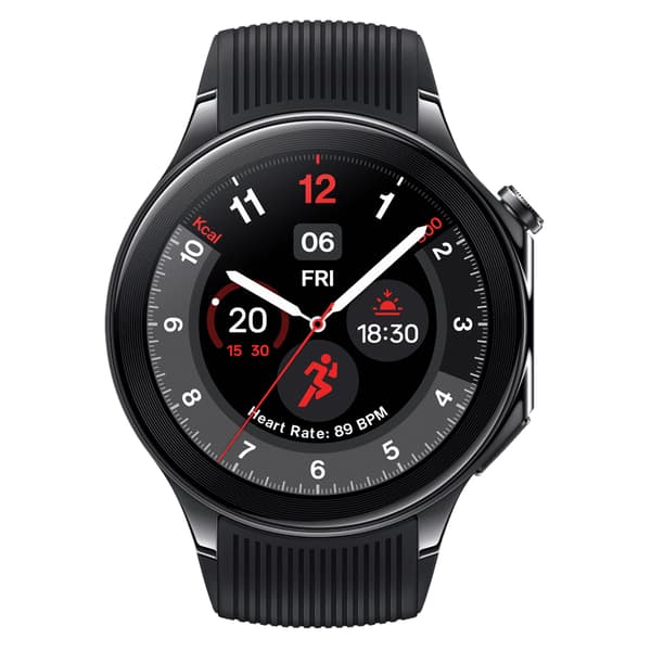 OnePlus Watch 2 46 mm hybridklokke med AMOLED-skjerm og lang batterilevetid - svart stål