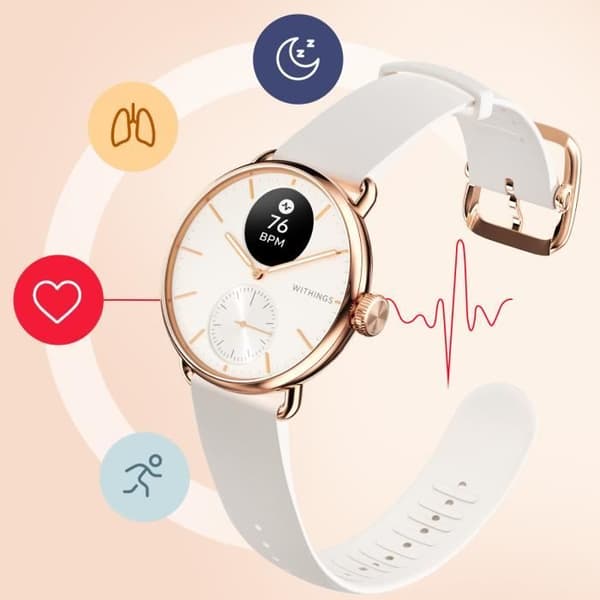 Connected Watch 38mm Health Monitoring Vattentät autonomi 30 dagar ScanWatch 2 Withings Rose Champagne