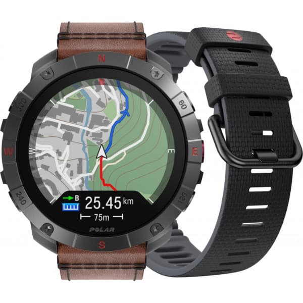 Polar Grit X2 Pro Titan -sportklocka, brun läderrem