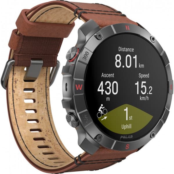 Polar Grit X2 Pro Titan -sportklocka, brun läderrem