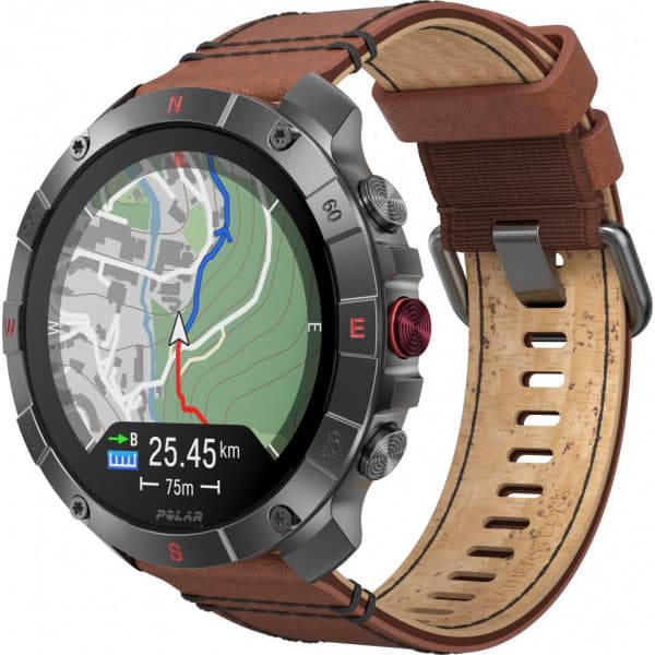 Polar Grit X2 Pro Titan -sportklocka, brun läderrem