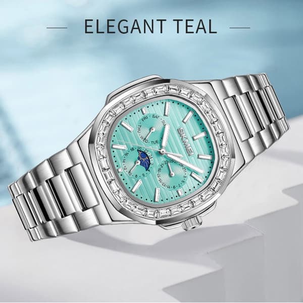 SKMEI Klocka Business Men Quartz Watch Zircon Fashion Armbandsur - Silver + Blå