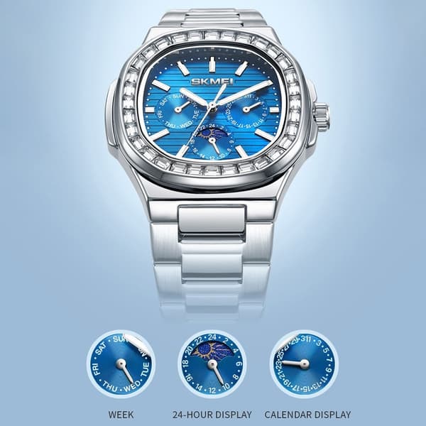 SKMEI Clock Business Herre Quartz Watch Zircon Fashion Armbåndsur - Sølv + Sort