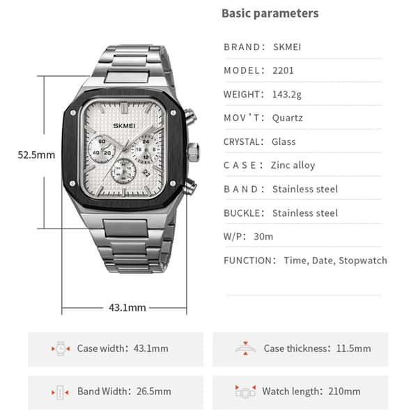 SKMEI Clock Business Quartz Watch Square Fashion Armbåndsur Luminous - Blå