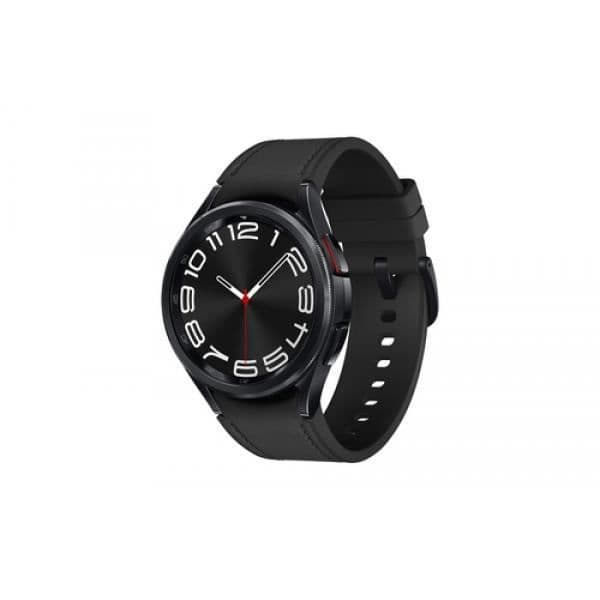 Samsung Galaxy Watch6 Classic. Pekskärm. Batterikapacitet: 300 mAh. Vikt: 52g. Färg på bandet: Svart. Systemet