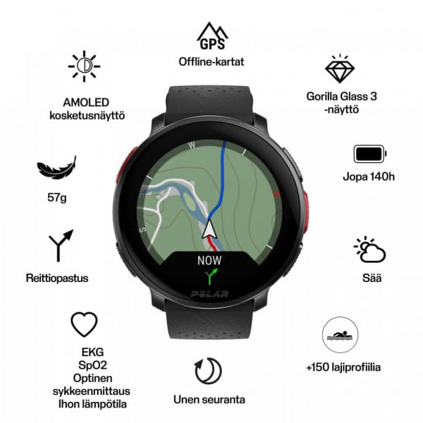 Polar Vantage V3 -premiummotionsklocka, svart + Hook & Loop-nylonrem