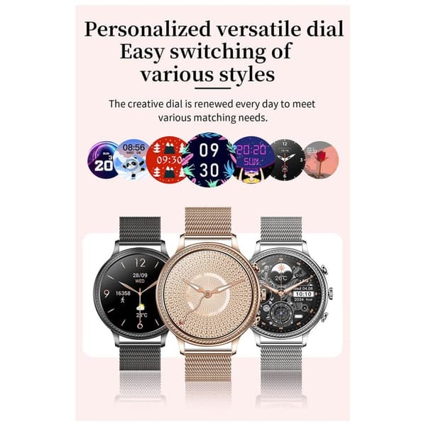 Vanntett elegant Smarwatch for kvinner med to stropper-Helsefunksjoner - Gull