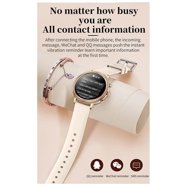 Vanntett elegant Smarwatch for kvinner med to stropper-Helsefunksjoner - Gull