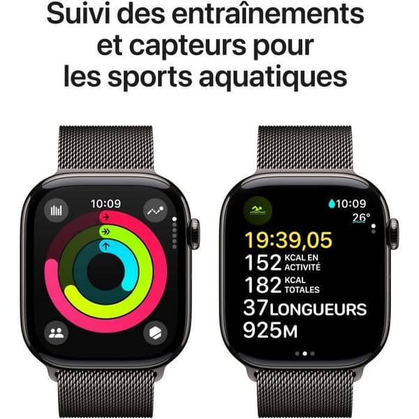 Apple Watch Series 10 GPS + Cellular - 46 mm - Skiffer Titanium fodral - Slate Milanese Loop rem - S/M