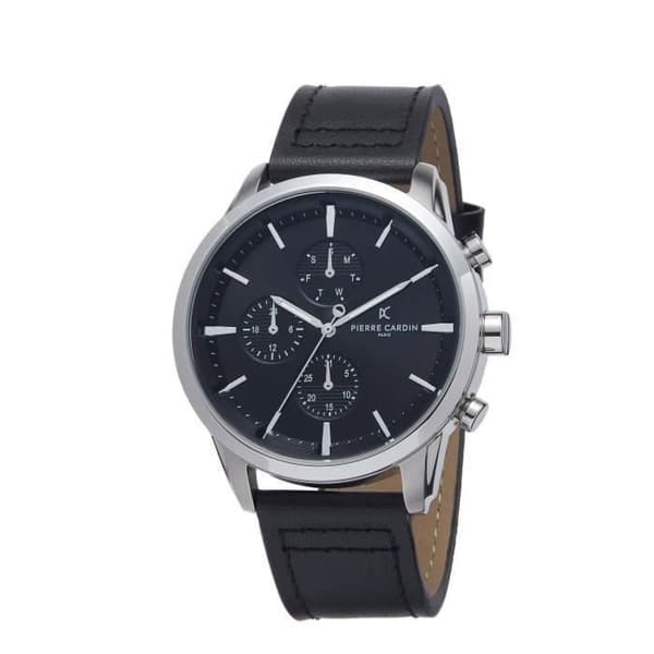 Pierre Cardin herrklocka PC902741F102 - kvarts med flera rattar - svart läderarmband