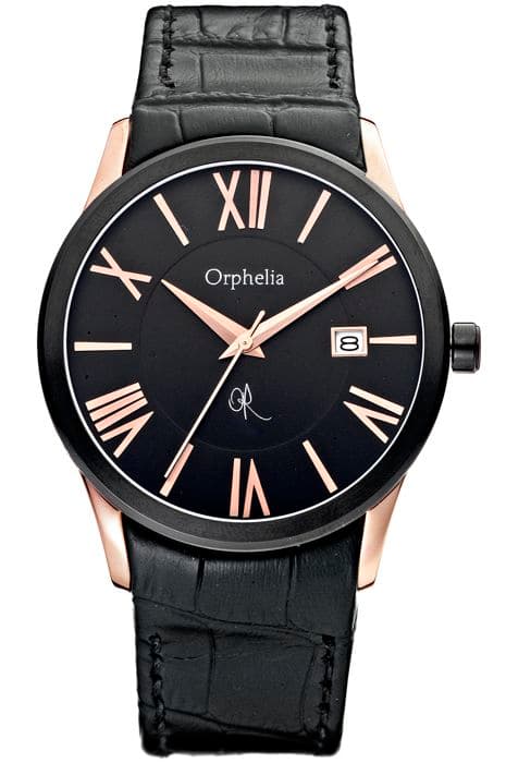 ORPHELIA - Herrklocka - Analog kvarts - Svart läderarmband - 132-6710-44