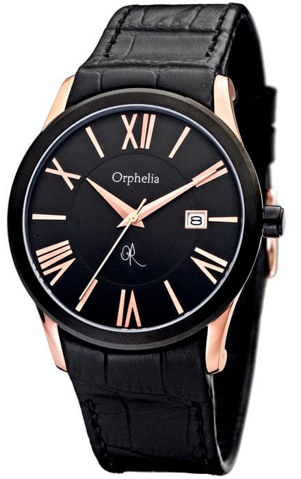 ORPHELIA - Herrklocka - Analog kvarts - Svart läderarmband - 132-6710-44