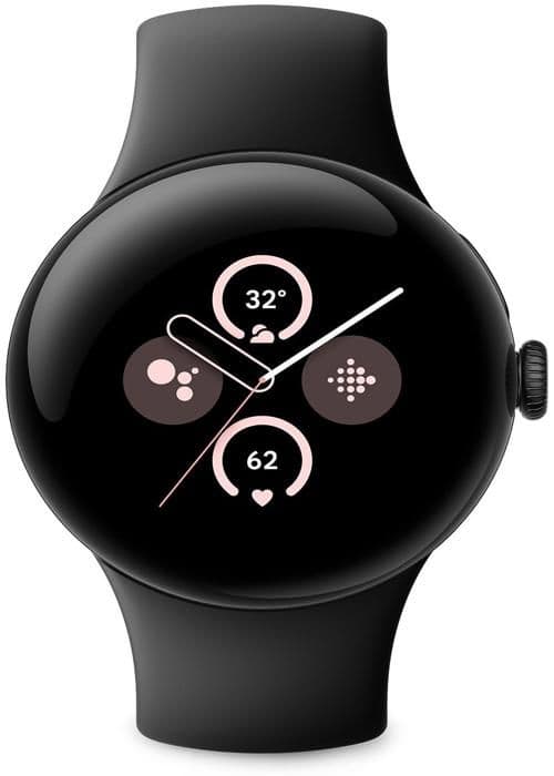 Google Pixel Watch 2 ansluten klocka – Mattsvart aluminiumfodral – Volcanic Black sportrem – Wifi