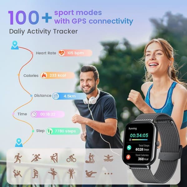 Connected Watch Fitness Smartwatch för män: 1,83" helskärmsklocka med Bluetooth Call 100+ Sport Mod Pulsmätningskort