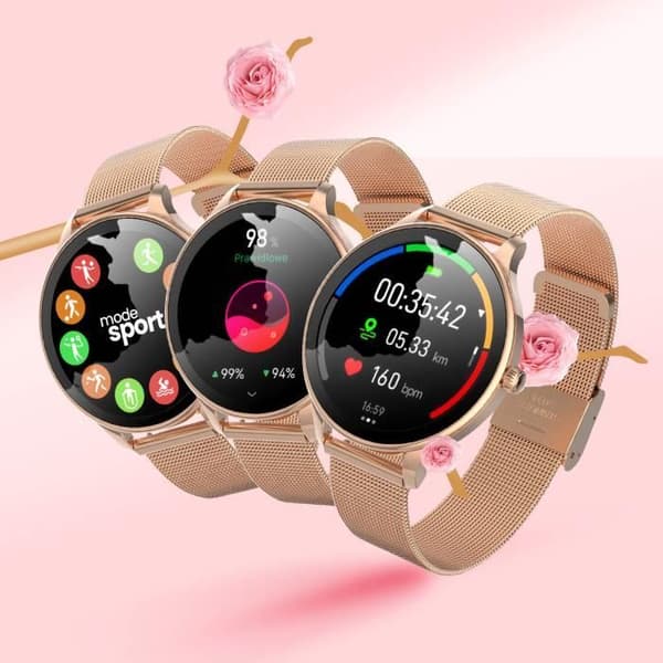 Kvinnors ansluten klocka med elegant rostfritt stål Mesh Armband Forever Rose Champagne