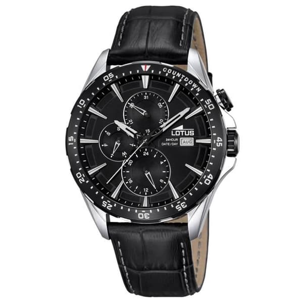 LOTUS Multifunktions Analog Quartz Black Läderklocka UL18312-4 för män