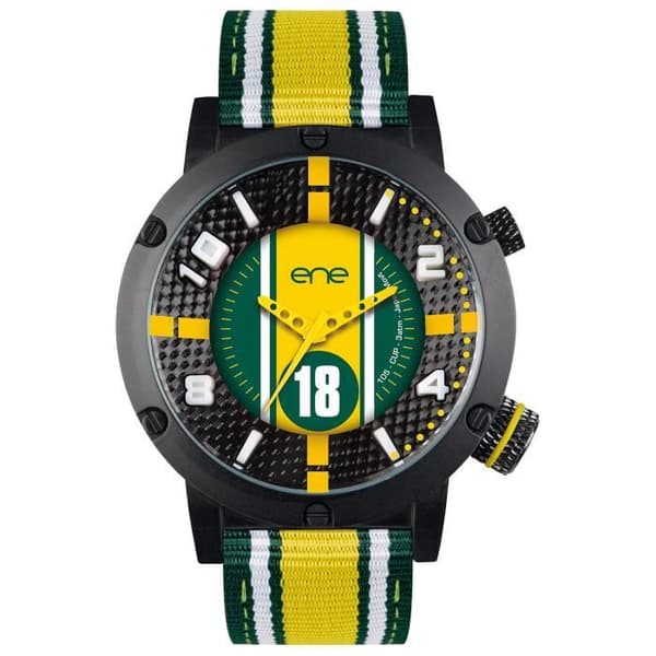 Herrklocka - Ene Watches - eneWatch UE72654 - Grönt, svart och gult nylonband - Analog Quartz